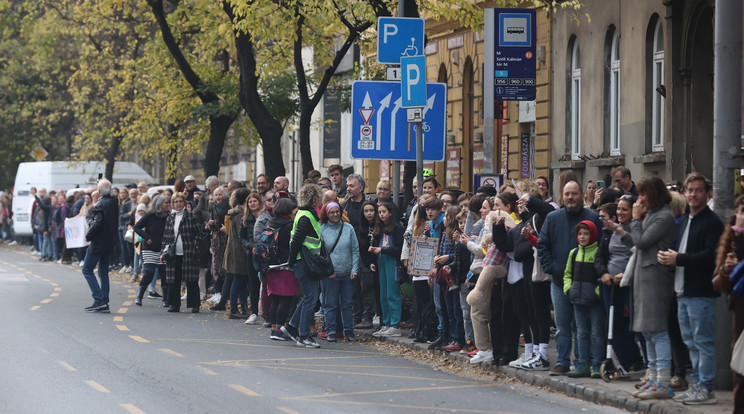 Hatalmas élőlánc volt ma reggel Budapesten / Fotó: Zsolnai Péter