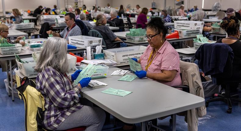 Election workers sort ballots in Phoenix, Arizona, on November 9, 2022.John Moore/Getty Images