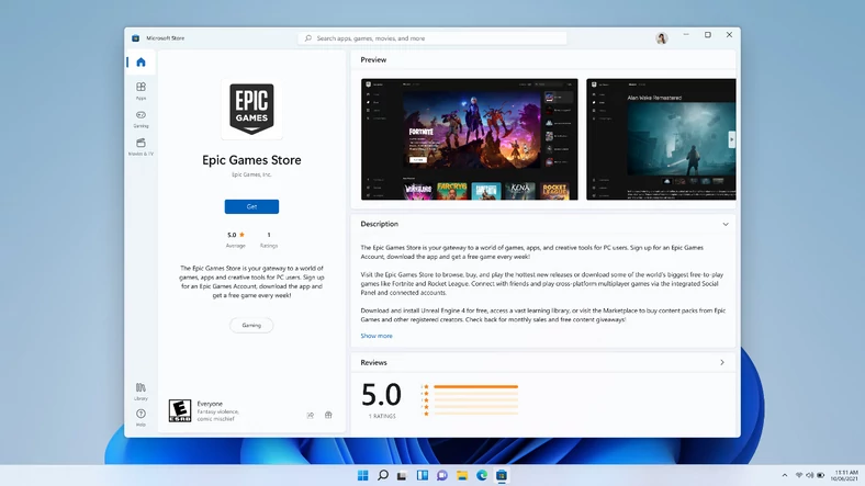 Epic Games Store w Microsoft Store na Windows 11