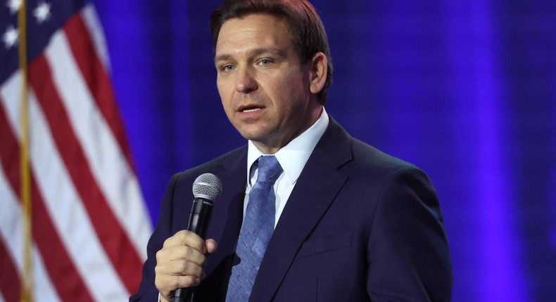 Florida Gov. Ron DeSantis speaks to Iowa voters on March 10, 2023.Scott Olson/Getty Images