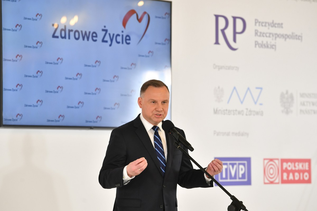 Prezydent RP Andrzej Duda podczas konferencji inaugurującej projekt „Zdrowe życie” w Pałacu Prezydenckim w Warszawie