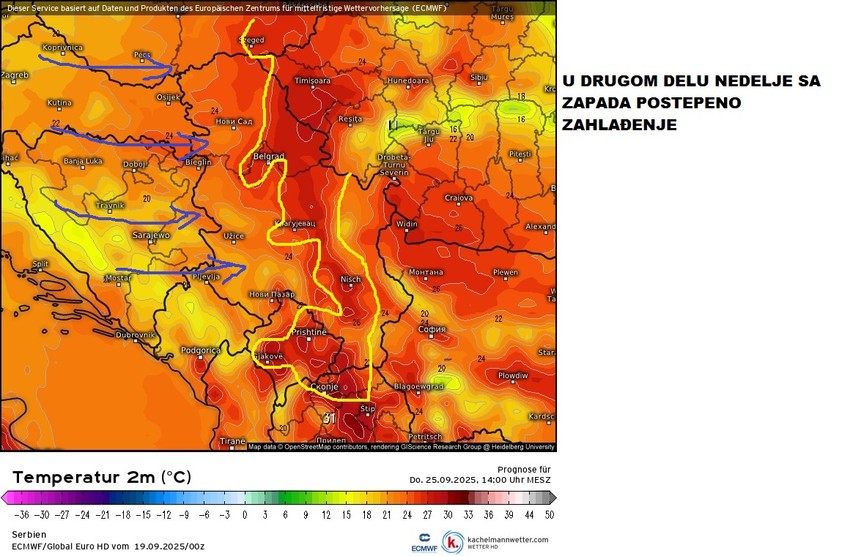 Zahlađenje stiže u drugom delu sledeće nedelje