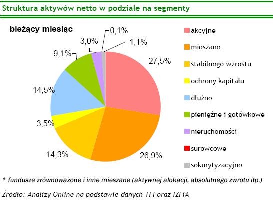 Struktura aktywów netto w podziale na segmenty - lipiec