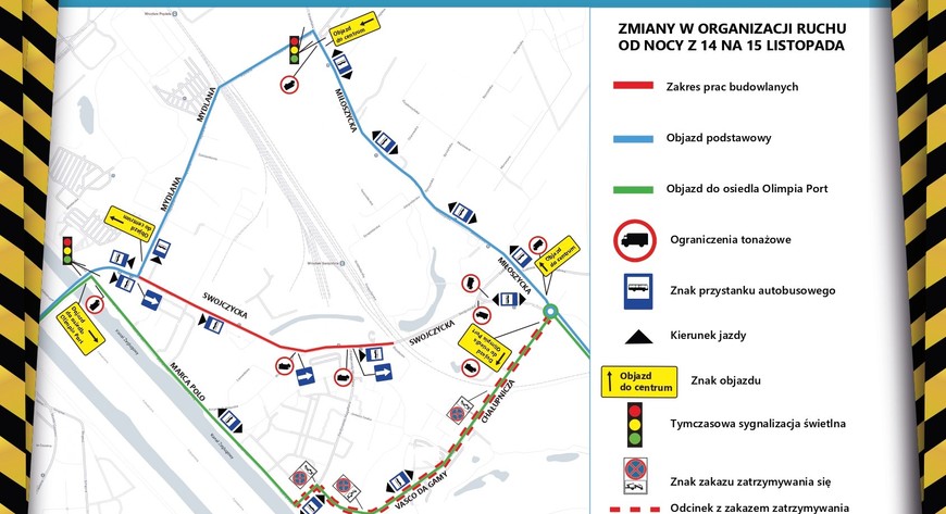 Mapka objazdu na Swojczycach