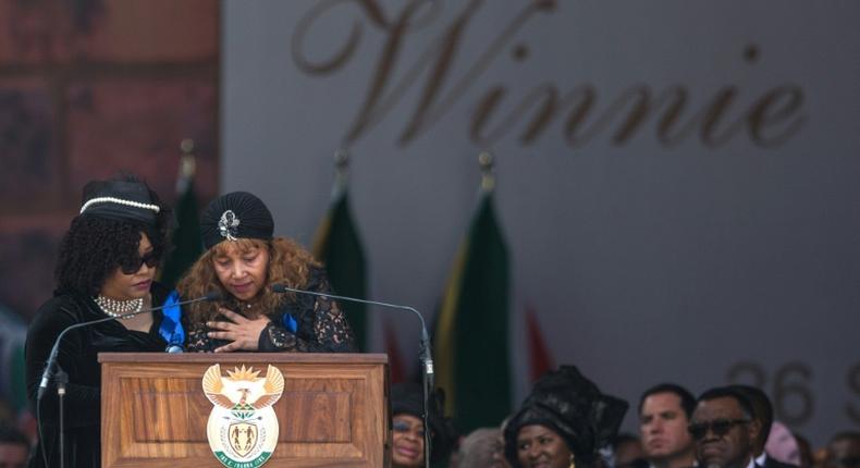 Zindzi Mandela, left, and her sister Zenani Mandela-Dlamini, at the funeral of their mother, Winnie Madikizela-Mandela in April 2018