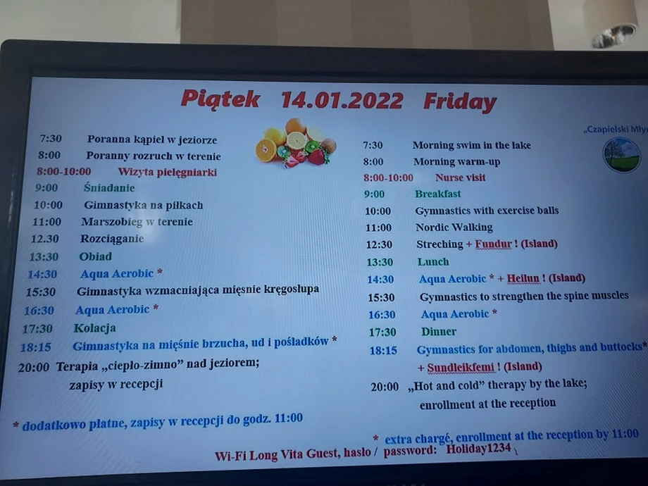 Dzienny plan zajęć w Czapielskim Młynie