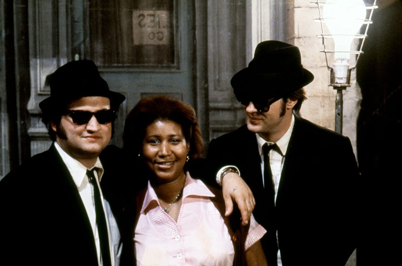 John Belushi, Aretha Franklin i Dan Aykroyd na planie "Blues Brothers"