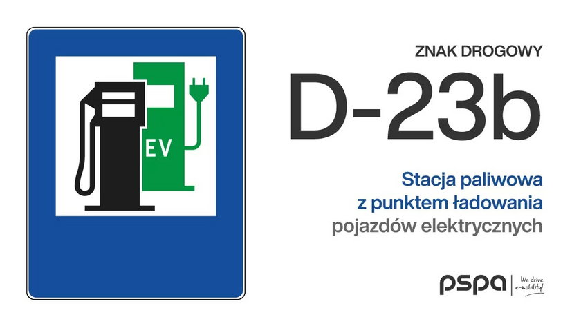 Nowy znak D-23b "stacja paliwowa z punktem ładowania pojazdów elektrycznych"