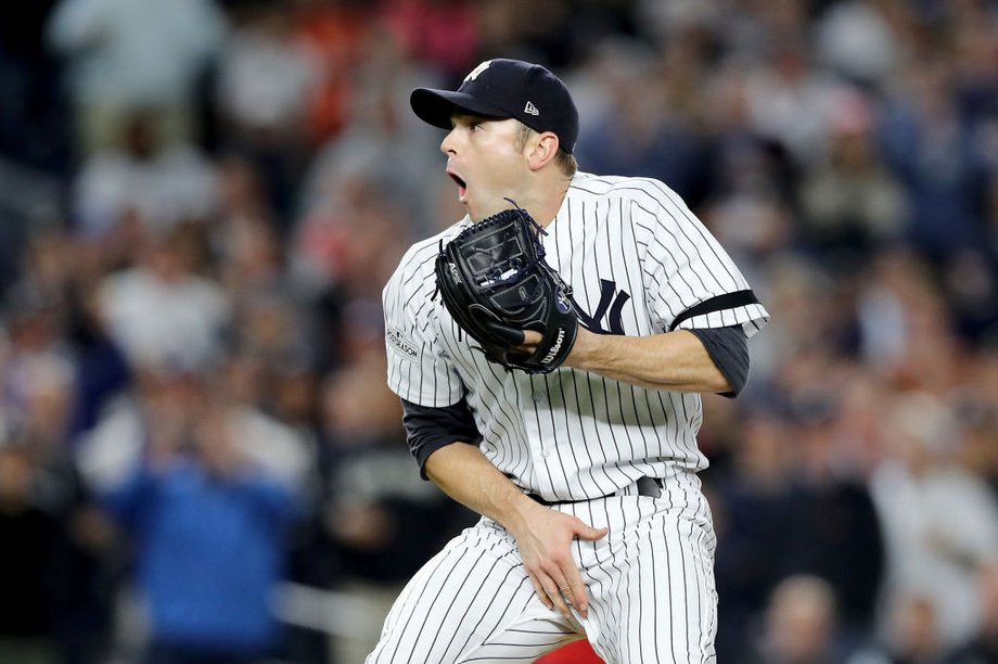 David Robertson reacts to Gray Sanchez being hit in the groin.