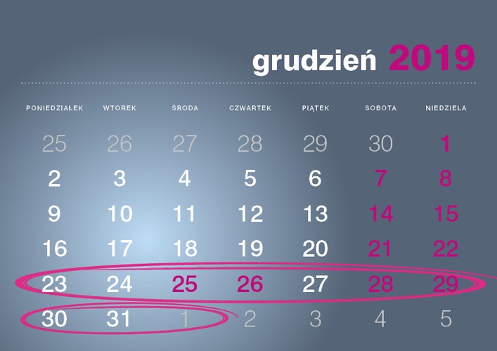 W grudniu 2019 roku biorąc 5 dni urlopu można wypoczywać aż przez 12 dni.