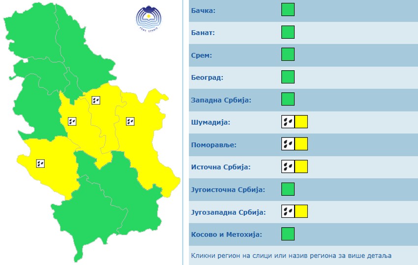 Žuti meteoalarm za 12. mart
