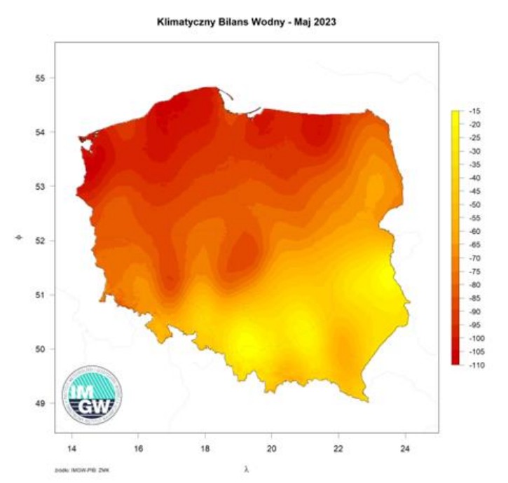 Klimatyczny bilans wodny w maju 2023 r.