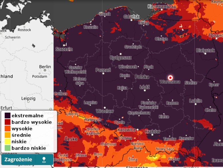 Zagrożenie pożarowe w Polsce w piątek