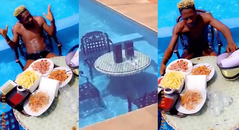 Shatta Wale's lunch in his swimming pool