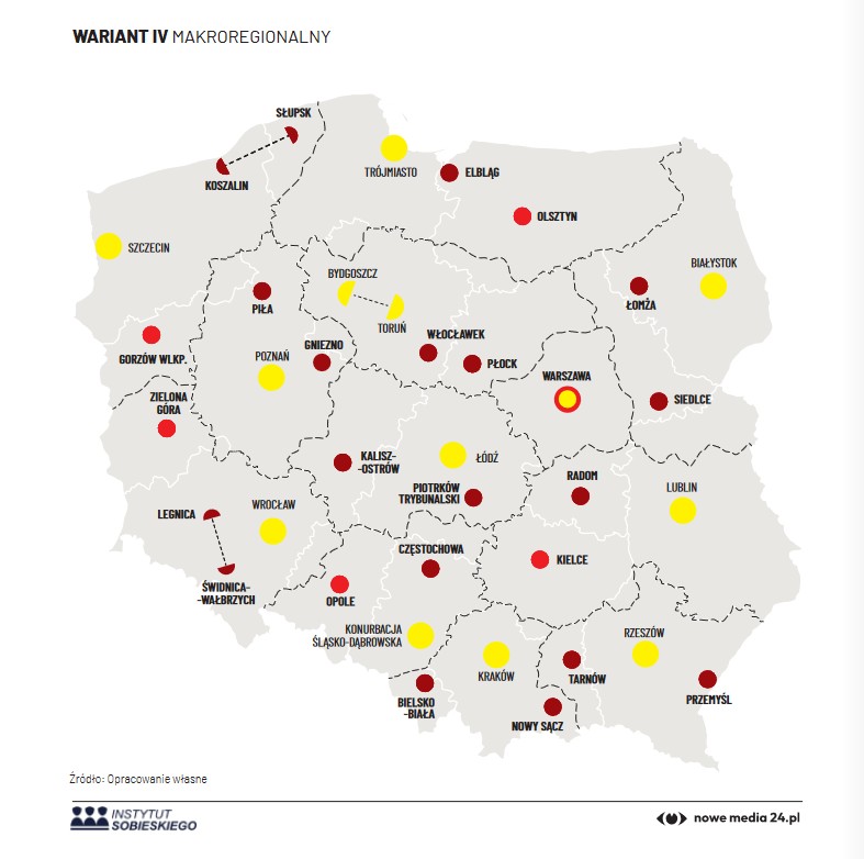 Podział na 12 województw wg Instytutu Sobieskiego