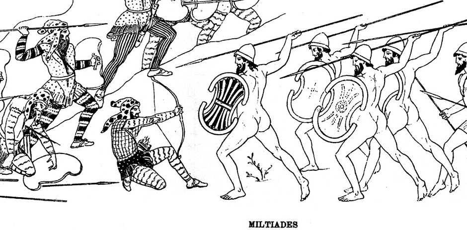 Miltiades walczący z Persami w bitwie pod Maratonem