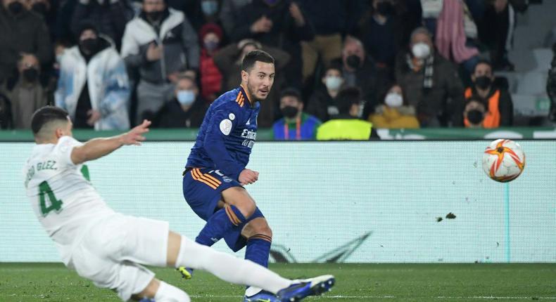 Eden Hazard scored the winner in extra-time as Real Madrid beat Elche in the Copa del Rey on Thursday. Creator: Jose Jordan