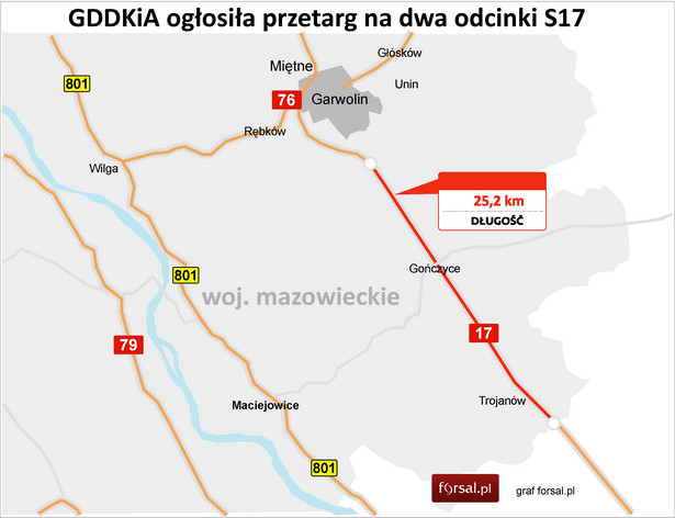 GDDKiA ogłosiła przetarg na dwa odcinki S17 w woj. mazowieckim