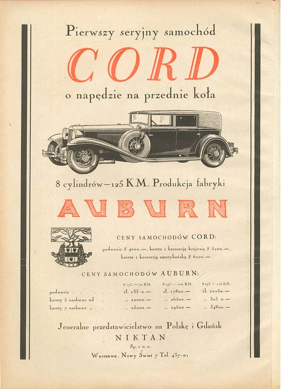 Reklamy motoryzacyjne z lat 30.