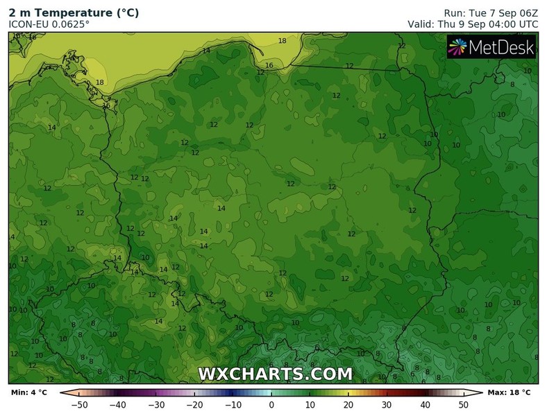 W nocy na termometrach od 7 do 14 stopni