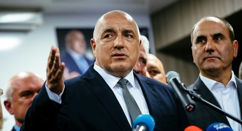 Head of the centre-right GERB party and former prime minister Boyko Borisov speaks to media in Sofia on March 26, 2017, after his party won the country's parliamentary election