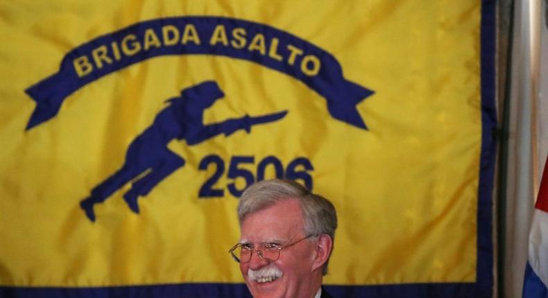 John Bolton, then the national security advisor, in April 2019 addresses veterans of the failed CIA-backed Bay of Pigs invasion of Cuba