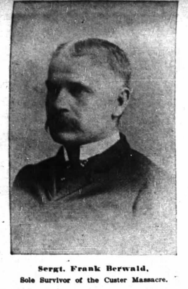 Zdjęcie sierżanta Franciszka Berwalda z podpisem: „Jedyny ocalały z masakry wojsk Custera opublikowane w „New York Times 28 listopada 1897 r.