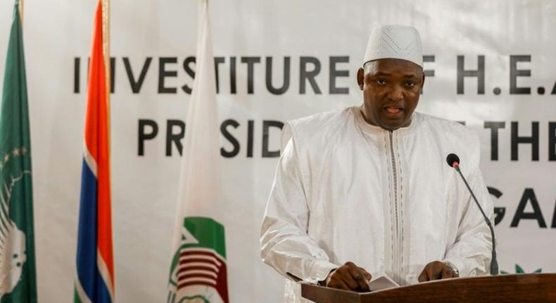 Adama Barrow speaking during his swearing in as president of Gambia at the Gambian embassy in Dakar on January 19, 2017