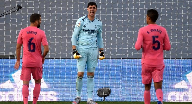 Real Madrid goalkeeper Thibaut Courtois gets his point across but his team slumped to a shock defeat against Cadiz at the weekend