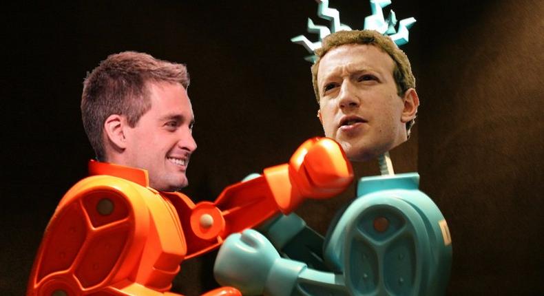 Evan Spiegel (left) vs. Mark Zuckerberg (right).