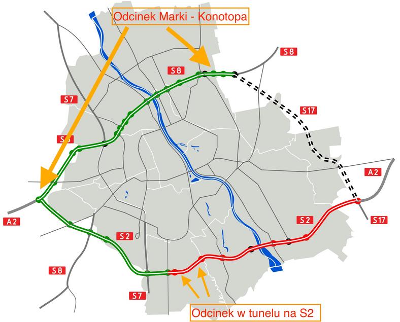 Odcinkowe pomiary prędkości na S8 i S2 w Warszawie