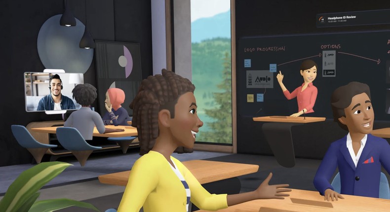 A Meta virtual-reality meeting shows what a workplace of the future could look like.Meta