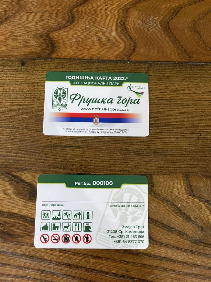 Izgled članske karte za NP Fruška gora