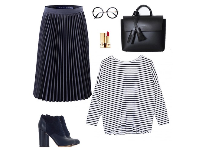 Nienudne STYLIZACJE na jesienną codzienność: spódnica, buty - LaRedoute.pl, bluzka - The Odder Site, torebka - Przywara Strzałka, okulary - Brylove, pomadka - YSL