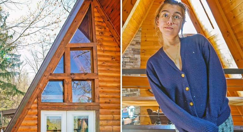 Insider's reporter enjoyed her first stay in an A-Frame cabin during a trip to the Great Smoky Mountains in April 2023.Joey Hadden/Insider