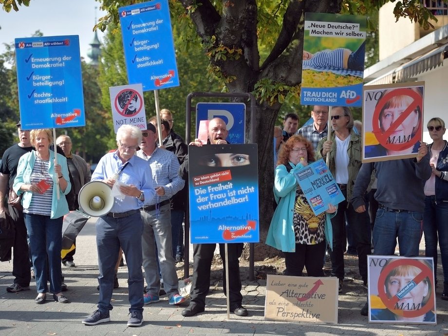 AfD supporters at a rally in Heppenheim, Germany.