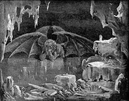 Lucyfer według ilustracji Gustave Dore do „Boskiej komedii Dantego” - domena publiczna