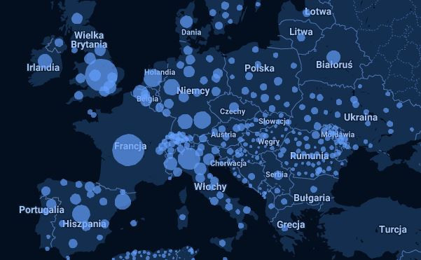 Zakażenia koronawirusem w Europie / źródło: Wikipedia