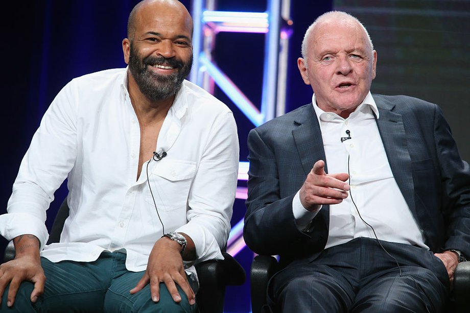 Jeffrey Wright i Anthony Hopkins podczas spotkania promującego "Westworld"