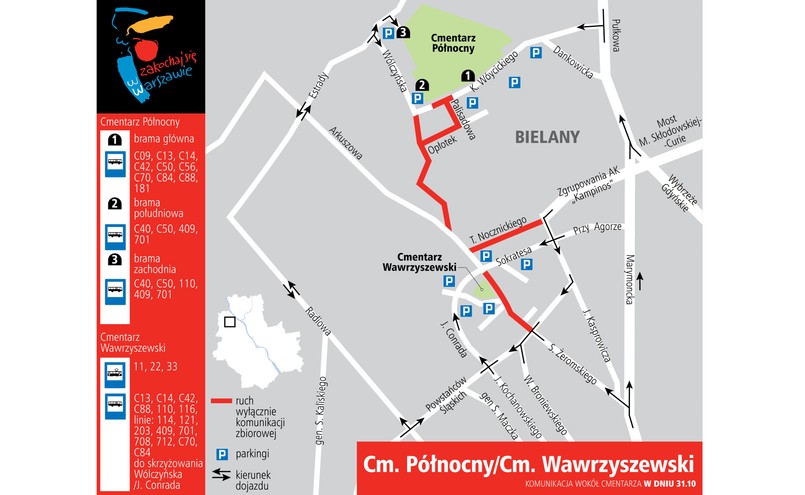 Cmentarz Północny i Wawrzyszewski - dojazd 31 października 2016