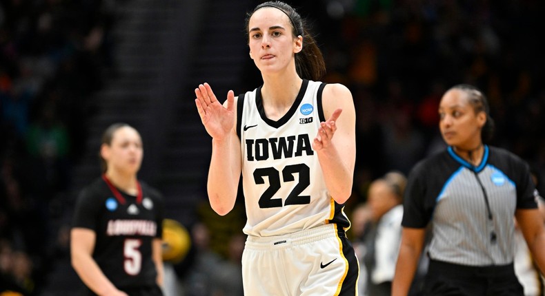 Caitlin Clark celebrates a play during Iowa's Elite Eight game.Alika Jenner/Getty Images