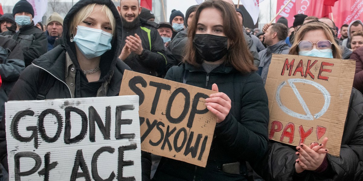 Styczniowy protest popierających żądania wzrostu płac dla pracowników Solaris Bus & Coach