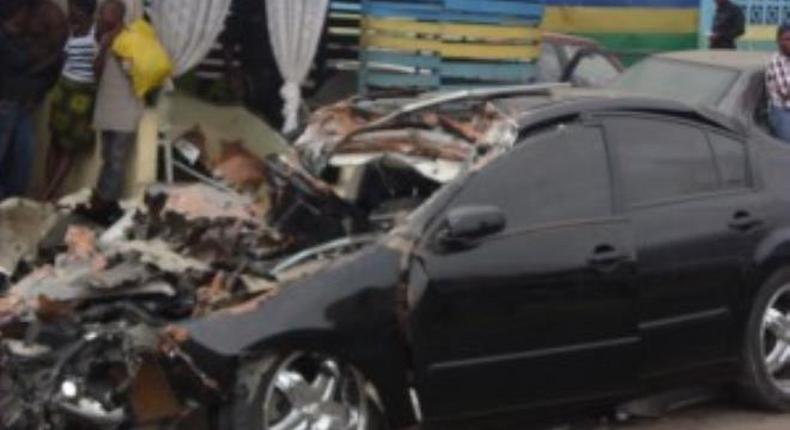 Rapper Dagrin's  car parked near a police station where the accident happened 