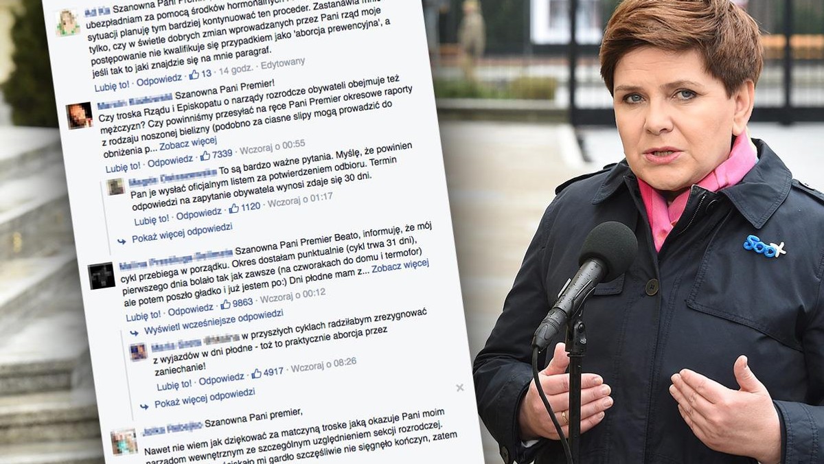 beata szydło, facebook, aborcja, okres, komentarze