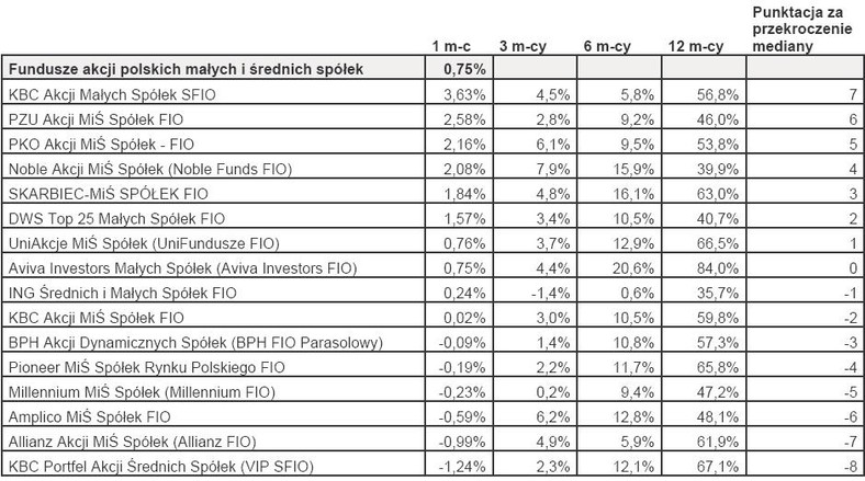 Ranking - Fundusze akcji polskich małych i średnich spółek