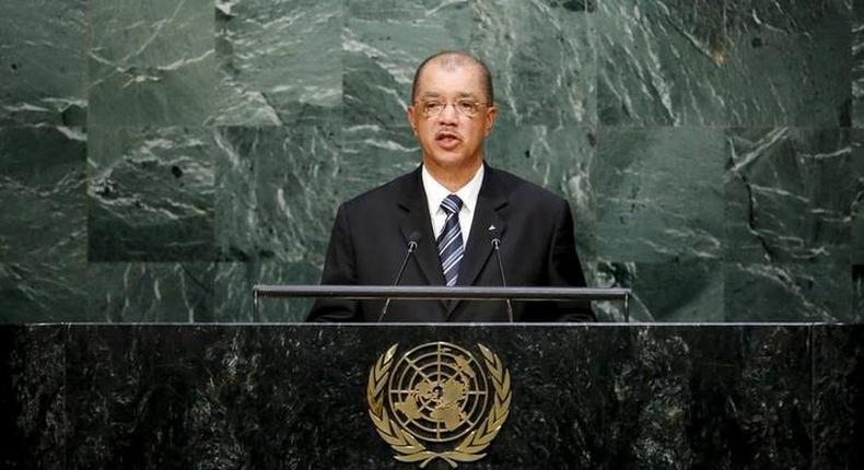 James Michel, President of the Republic of Seychelles speaks during the 70th session of the United Nations General Assembly at the U.N. Headquarters in New York, September 29, 2015. 