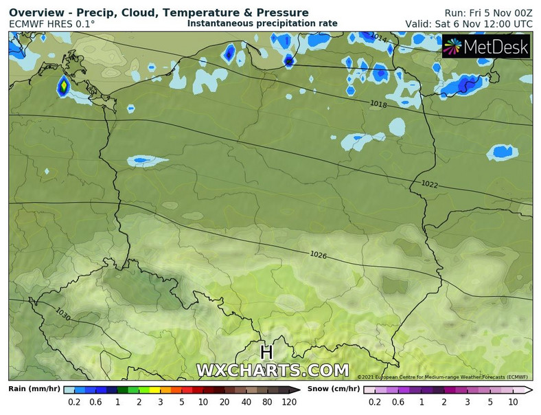 Sobota pogodna na południu, a na północy ze słabym deszczem