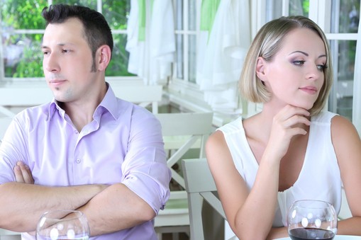 Lovers being unhappy because of troubled date