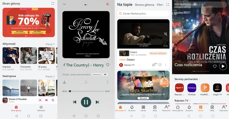 Aplikacje Huawei Muzyjka i Huawei Filmy zdecydowanie nie pozwolą nam się nudzić (kliknij, aby powiększyć)