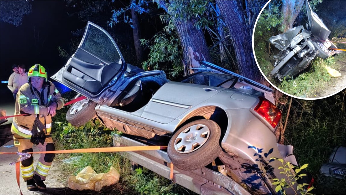Rozpędzoną toyotą uderzyli w drzewo. Pięciu nastolatków w sz